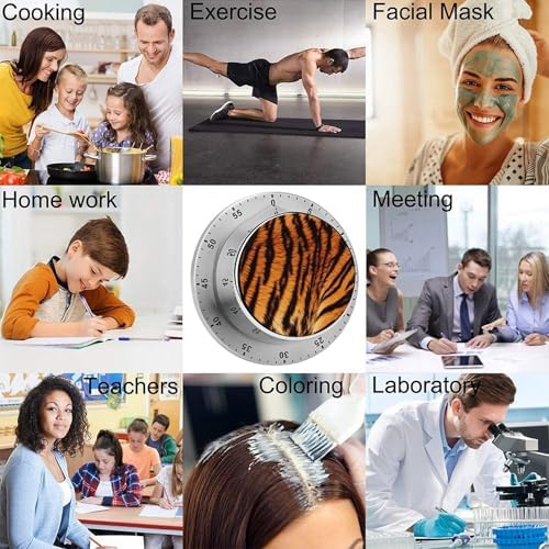 Mechanical Kitchen Timers for Cooking,Tiger Striped Pattern Printed 60 Minute Magnetic Countdown Timer,Cute Cooking Timers with Alarm,Stainless Steel Time Timer Manual No Batteries Required - Image 5