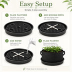 Self Watering Plant Saucers 4 Pack, 13.6 Inch Plastic Plant Saucers with Raised Grid Platforms and 8 Wicking Ropes, for Plant Pots, Fabric Grow Bags, Indoor and Patio Planters, Black - Image 6