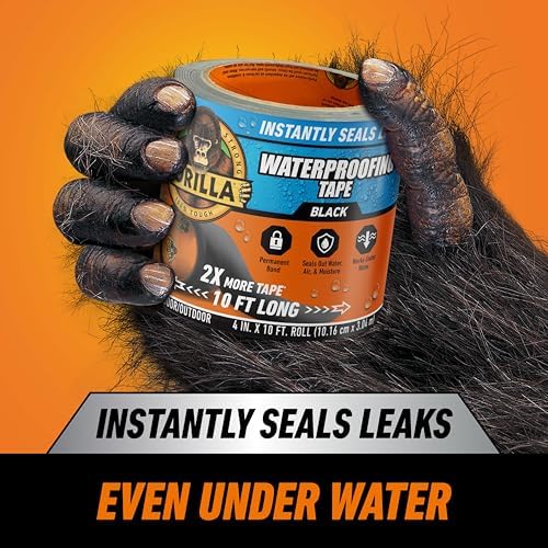 Gorilla Waterproof Patch & Seal Tape, Black Tape, 4" x 10' (Pack of 4) - Permanent Weather Resistant Seal for Leaks and Repairs - Image 2