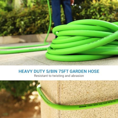 DEWENWILS Garden Hose 75 ft x 5/8", Water Hose with Swivel Handle, Heavy Duty, Lightweight, Flexible Hose for Plants, Car, Yard, 3/4 Inch Solid Fittings, Drinking Water Safe HHGH75A1 - Image 3