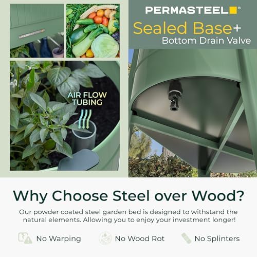 Permasteel Raised Garden Bed with Legs, 40×20×37 in, Planter Box with EnGrow™ TrueSoil™ Technology for Vegetables, Flowers, Herbs, and Fruit, Outdoor Indoor, Storage Shelf, Sage - Image 6