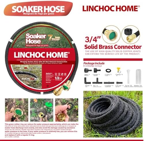 Soaker Hose 100FT 1/2 Inch with Solid Brass Connectors & Garden Stakes Kit, Flexible Leakproof Irrigation System for Garden, Lawn & Landscape - Image 2