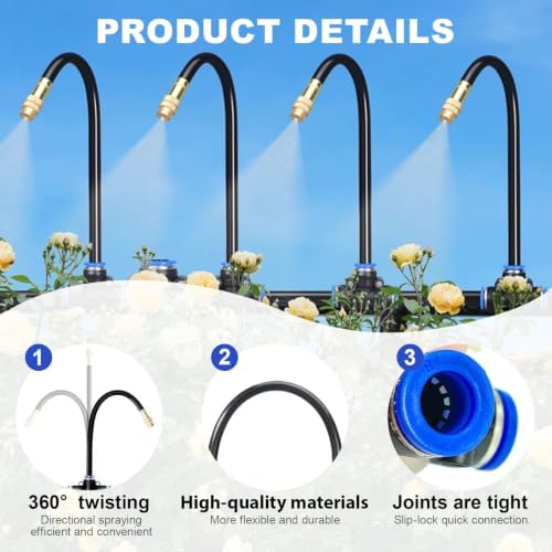 Drip Irrigation System 200FT 1/4" with 32PCS 360° Adjustable Brass Nozzles - Image 3