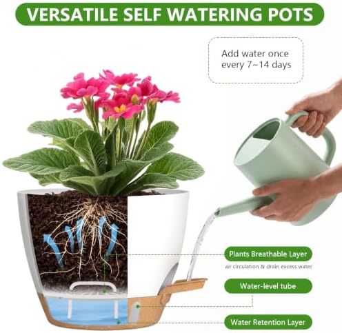 Large Self Watering Pots for Indoor Plants, 12/10/9/8 Inch White - Image 3