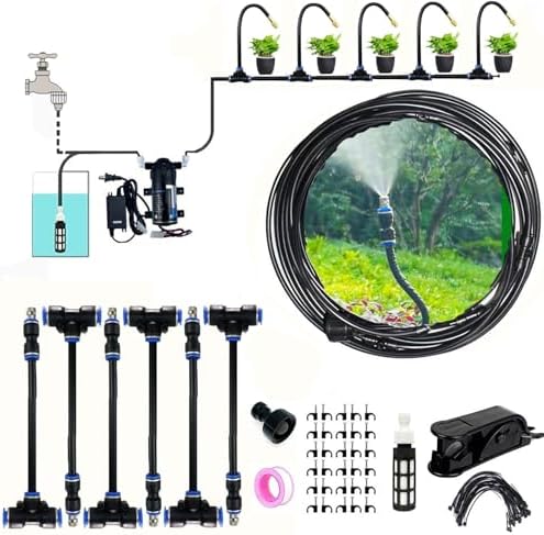 Misting Cooling System with Flexible Brass Sprayers, Garden Irrigation Misting Sprinkler System, Micro Spray Misting Drip Kit, for Outside Patio Garden Greenhouse Umbrella(7M(22.9ft)) by Unknown