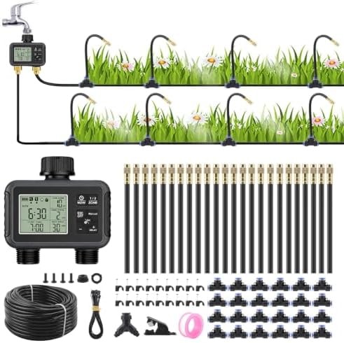 200 Ft Drip Irrigation System with Smart Water Timer (Double Tube) by XHIKOWAT