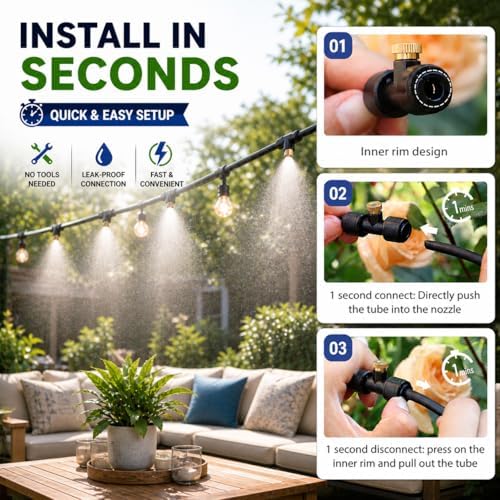 100FT Misters for Outside Patio, Outdoor Misting Cooling System with 20 Brass Nozzles & Filters, DIY Misting Kit for Backyard Garden Greenhouse Deck Umbrella Canopy Pool Porch Trampoline - Image 4
