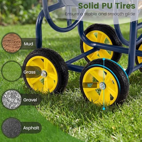 Goplus Garden Hose Reel Cart, 330ft 5/8" or 400ft 1/2" Large Capacity, Heavy-Duty Metal Hose Cart w/4 Wheels, Portable Water Hose Organizer for Outdoor Yard Planting Lawn - Image 4