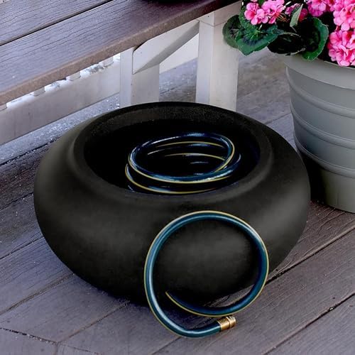 The HC Companies 21 Inch Garden Hose Pot - Durable Lightweight Plastic Decorative Hose Pot for Yard, 100-Foot Capacity Hose Storage, Black - Image 4