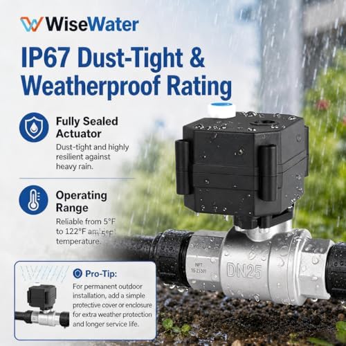 WiseWater 1" NPT Motorized Ball Valve, 9-24V AC/DC Auto Return Fail-Safe - Image 3