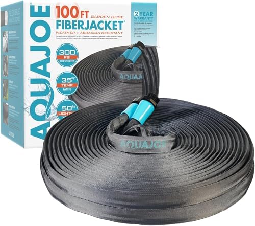 Aqua Joe AJFJH100B 1/2-Inch 100-Foot Ultra-Flexible Kink-Free Fiberjacket Garden Hose, 300 PSI Burst Rated by AquaJoe%C2%AE