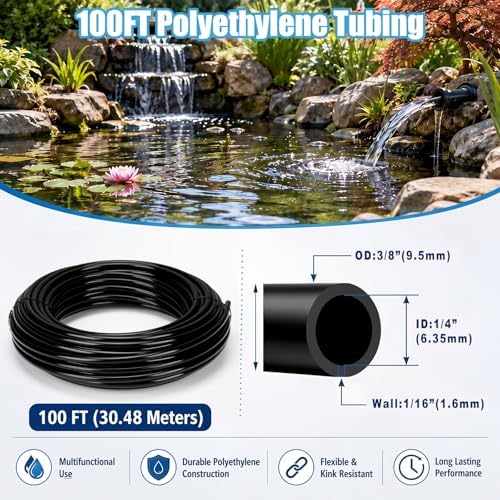 Nuanchu 100ft Polyethylene Tubing, 3/8" Od, 1/4" ID, 0.06" Wall Black - Image 2
