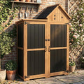 Outdoor Storage Cabinet Weatherproof with 3 Adjustable Shelves, 66'' H Wood & Metal Storage Shed with Lockable Doors & Waterproof Roof, Outside Garden Tool Sheds, Brown by MAGAZOOPET