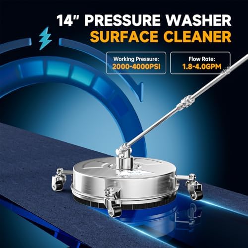 14" Pressure Washer Surface Cleaner 4000 PSI Stainless Steel, 4 Wheels - Image 5