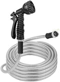 iMounTEK 100FT Garden Hose Heavy Duty Stainless Steel Garden Hose Garden Watering Kit Metal Water Hose w/ 2 Nozzles 12 Patterns Flexible Extendable Kink Tangle Puncture Resistant Dog Proof for Garden by iMounTEK