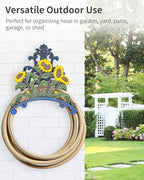 Cast Iron Garden Hose Holder Wall Mount, Rustic Heavy Duty Water Hose Hanger, Decorative Vintage Hose Reel Organizer for Outside Garden Yard Patio, Painted Sunflower Design - Image 6