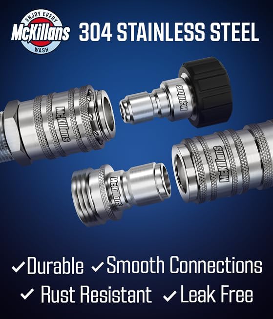 McKillans® 2025 Automatic M22-14mm Pressure Washer Quick Connect Kit - M22 to 3/8 Quick Connect Pressure Washer Fittings - Power Washer Accessories - Hose Adapter Set - 8-Piece Kit (Stainless Steel) - Image 6