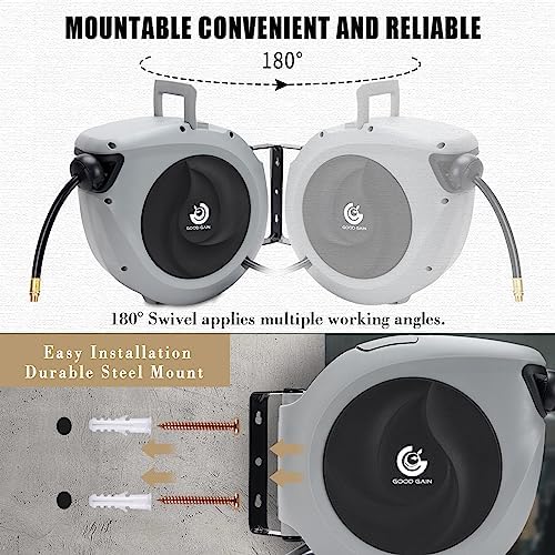G GOOD GAIN Air Hose Reel Retractable 3/8 in x 50 ft, Max 300PSI, Grey - Image 3