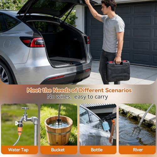 Portable Washer Cleaning Accessories, Cordless Portable Washer, Handheld Washer 6-in-1 Nozzle,33FT Hose,Cleaner for Car,Garden,Floor,Patio,Black - Image 4