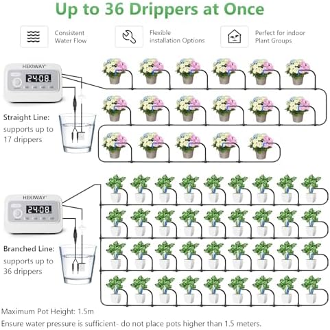 82FT Automatic Plant Watering System–HEKIWAY 390 Adjustable Watering Modes, Supports 30 Pots | Indoor Garden System & Vacation Plant Watering Devices, Auto Watering for Plants Outdoor - Image 4