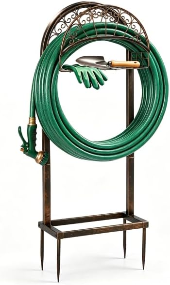 Heavy Duty Garden Hose Holder Stand with Basket, Freestanding Outdoor Organizer by Unknown