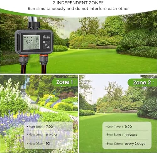 banapoy Sprinkler Timer, Outdoor 2 Zone Water Hose Timer, Sprinkler Irrigation Controller for Lawn Yard Garden Automatic Watering Compatible with 3/4-1/2 Inch Faucet - Image 5