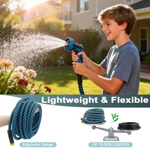 garden hose 100 FT, non-extendable and ultra-lightweight, equipped with 10-function nozzle. Kink-free, sturdy, flexible, and wear-resistant, suitable for use in yards, lawns, outdoors (100 FT) - Image 4
