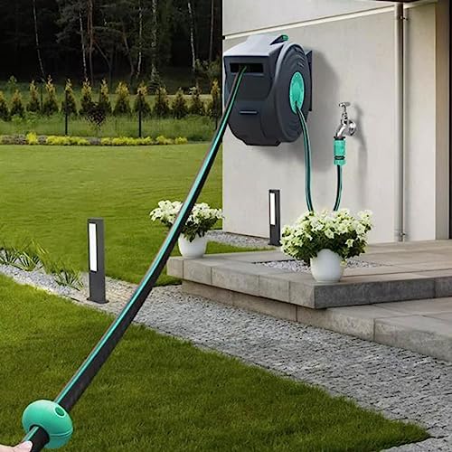 Heavy Duty Water Hose Holder, Garden Hose Reel Wall Mounted, 25M/82Ft 1/2inch Auto Retractable Hosepipe Wall-Mounted on Reel Portable 180° Swivel 8-in-1 Jet or Spray,Hose Bracket - Image 5