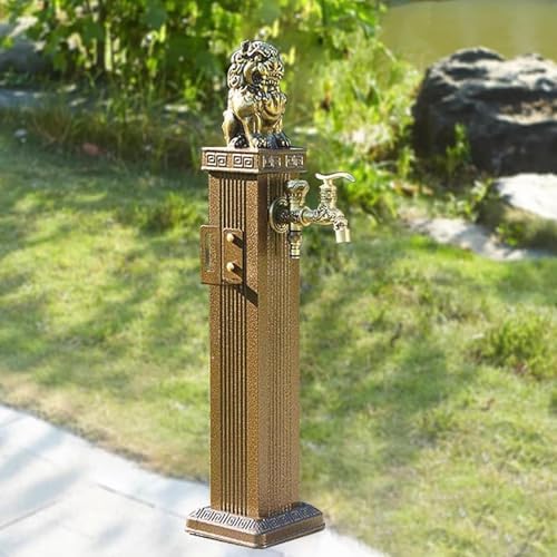 Outdoor Retro Post Faucet Freestanding Garden Hose Holder with Faucet & Spray Gun, Floor Mounted Water Tap for Irrigation Washing, Vertical Water Column Feature(Bronze Color,69cm/27.1in) by MDDKOP