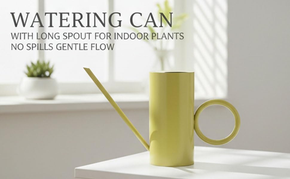 Metal Watering Can for Indoor Plants Cute Stainless Steel Pot with Long Spout No Spills Gentle Flowing Outdoor Garden Flower Decorative (Yellow) - Image 5