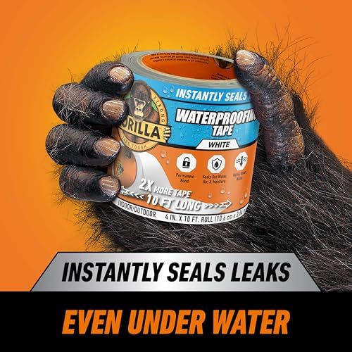 GORILLA Waterproofing Tape, Permanent Seal, White, 4" x 10', 4-Pack - Image 2
