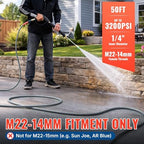 YAMATIC Flexible Pressure Washer Hose 50 FT 1/4", M22-14mm Females - Image 2