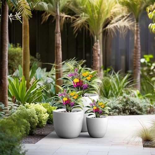 Kante 18",14",10" Dia Concrete Round Planters (Set of 3), Outdoor Indoor Large Planter Pots with Drainage Hole for Home Patio Garden, Pure White - Image 6