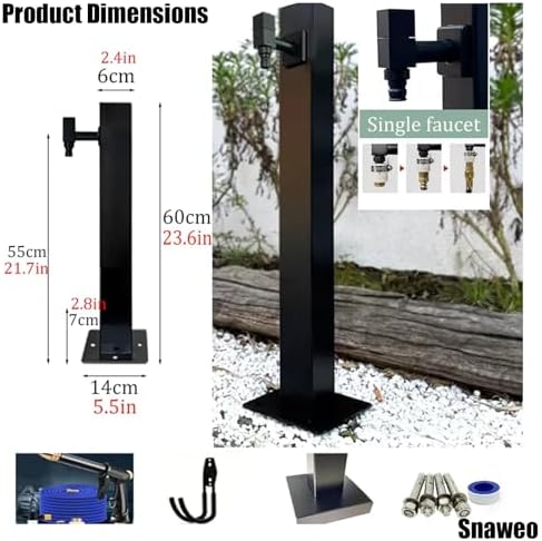 Garden Water Column Outdoor Post Faucet Stainless Steel Vertical Water Fountain Courtyard Retro Post Freestanding Hose Holder with Faucet(95CM/37.6IN) - Image 7