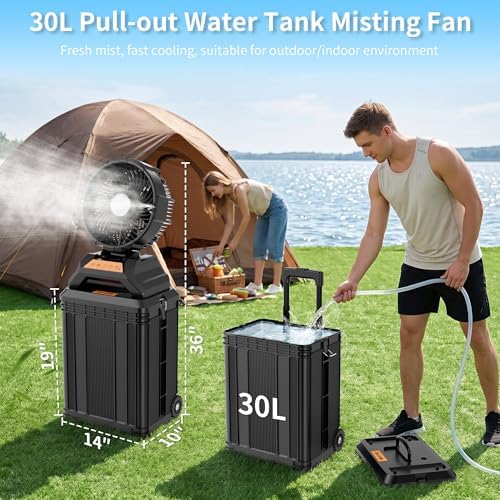 WESTTREE 30L Portable Misting Fan, 4-in-1 Mist Portable Rechargeable Battery Spray Fan with 90° Auto-Oscillating,8 Level Spray Mode & 4 Speed Wind,Timer Cooling Mist Fan for Patio,Garden & Outdoor T32 - Image 3