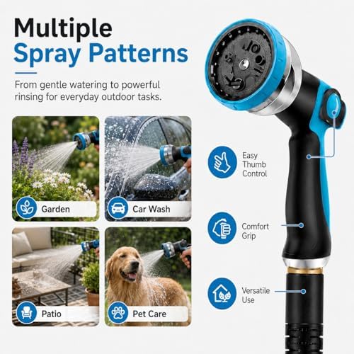 Garden Hose, Non-Expandable Water Hose with 10 Function Hose Nozzle, Lightweight Flexible Garden Hose, Kink & Tangle Free, Rust Proof Fittings for Yard, Lawn, Garden Watering (100FT) - Image 3