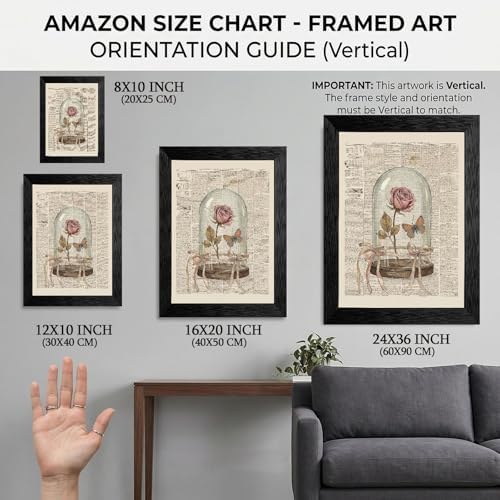 Framed Canvas Wall Art Vintage Mixed Media Dried Rose and Butterfly Cloche Muted Pink and Earthy Sepia Tones Canvas Print Poster Black Frame Wall Decor for Study Room Cottagecore Art, 24x36 Inch - Image 2