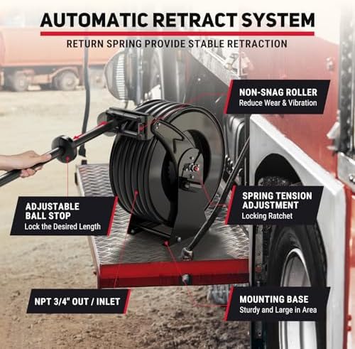 Fuel Hose Reel 3/4" x 50 ft, Retractable Diesel Reel with Nozzle - Image 2