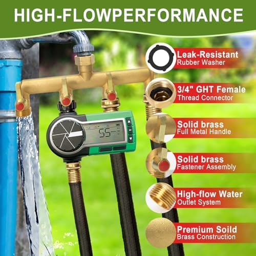 Brass Garden Hose Splitter 2/3/4 Way, Hose Splitter with Metal Shutoff Valve, Heavy Duty Outdoor Faucet and Garden Connector, Brass Extension Handle, 3/4” GHT Threads - Image 4