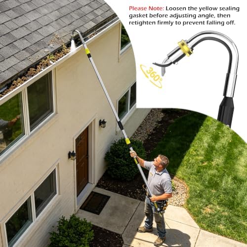 24FT Reach Telescopic Gutter Cleaning Tool, 8-15FT Gutter Cleaner from the ground with 360°Rotatable Duckbill Metal Head, Shut Off Valve, Leak-Proof Gutter Cleaning Wand for Garden Hose - Image 5