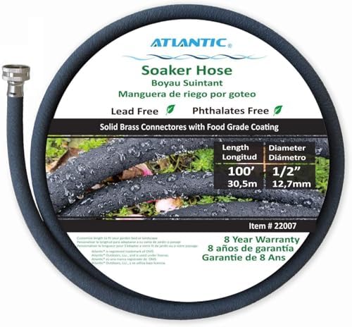 Atlantic Soaker Hose 100 FT x1/2" Garden Soaker Hose, Water Seeper Hoses for Foundation Watering, Garden Beds, Garden, Lawn and Plants by Atlantic