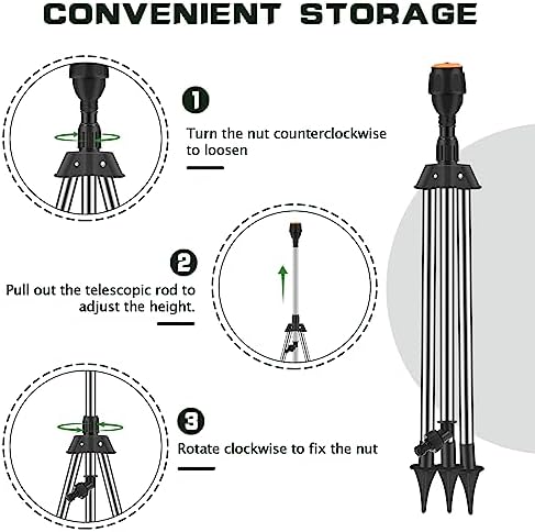 Tripod Sprinklers for Yard, 360 Degree Rotating Lawn Sprinkler, Large Area Coverage, Automatic Rotating Irrigation, Black Plastic & Stainless Steel Rotary Sprinkler - Image 2