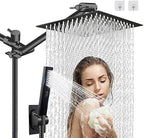 12" High Pressure Square Rain Shower Head and 2-in-1 Hand Shower, Rainfall Showerhead with 13" Shower Arm, Equipped with 78" Hose, Adhesive Shower Head Holder (Square Shower Head Set Black) by AWAXFOLO