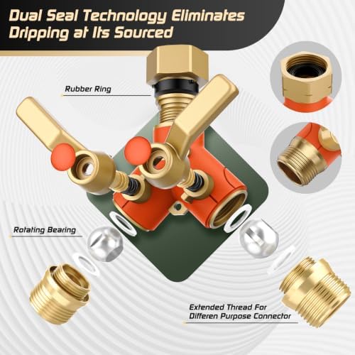 Hose Splitter 2 Way Heavy Duty, Garden Hose Splitter- Full Metal Body Y Type with Dual Shut Off Valves, 3/4" Standard Threads, Leak-Proof Dual Outlet Splitter for Sprinklers and Irrigation Systems - Image 4