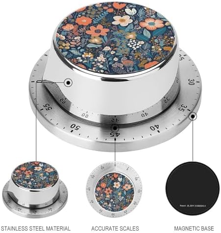 Mechanical Kitchen Timers for Cooking,Small Flower Pattern Printed 60 Minute Magnetic Countdown Timer,Cute Cooking Timers with Alarm,Stainless Steel Time Timer Manual No Batteries Required - Image 3
