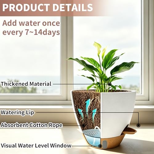 4-Pack Large Self Watering Pots for Indoor Plants, 12/10/9/8 Inch Planters with Visible Water Level Window, Automatic Watering System for Monstera, Fiddle Leaf, Herbs, Succulents, White - Image 3