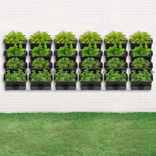 Vertical Wall Mount Planter,24 Pots Wall Garden Kit with Self Drip Irrigation Drainage Pipe for Balcony Patio Fence - Image 3