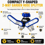 Garden Hose Splitter 2 Way, All-Metal Heavy Duty Water Spigot Splitter,with 3.68" Extra Long Handles, with Dual Shut-Off Valves, High Flow 3/4" GHT Outdoor Faucet Adapter,Blue - Image 2
