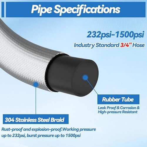 10ft x 5/8" ID Garden Leader Hose,Stainless Steel Braided Layer Water Hose - Image 5