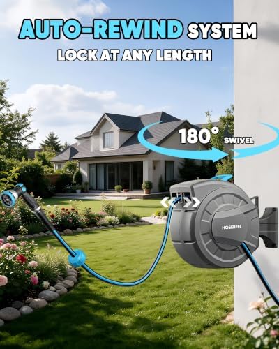 Garden Retractable Hose Reel, 5/8 Inch x 75 ft Wall Mounted Hose Reel - Image 2